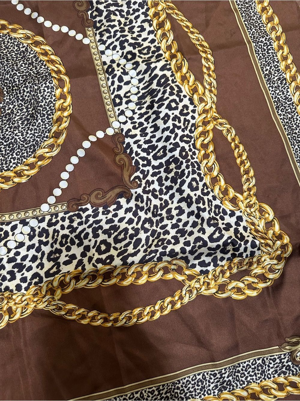 Talbots Brown & Gold Chain and Leopard Print Scarf
